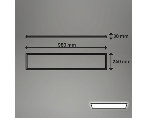 Technický výkres nástěnné police o rozměrech 980 mm délka, 240 mm šířka a 30 mm výška.
