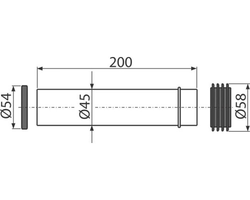 Technický výkres trubky o průměru 54 mm a 45 mm a délce 200 mm.