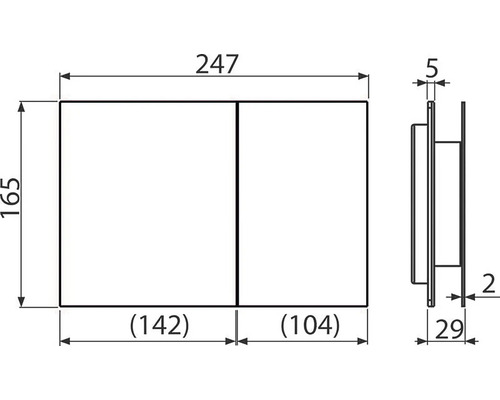 Technický nákres zrcadlové skříňky s rozměry