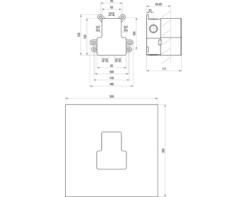 Technický výkres montážního prvku s rozměry