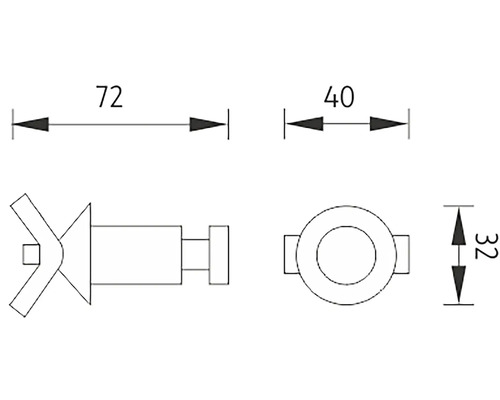 Technický nákres hmoždinky o rozměrech 72, 40 a 32 milimetrů.