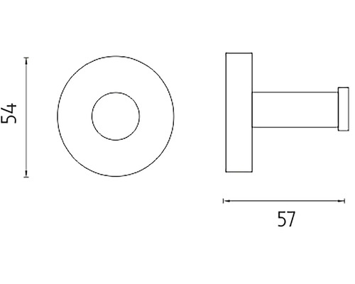 Technický výkres pohledu na háček na šaty s rozměry
