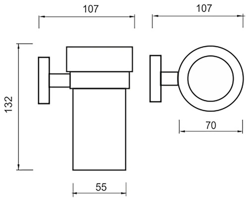 Technický nákres držáku toaletního papíru s rozměry