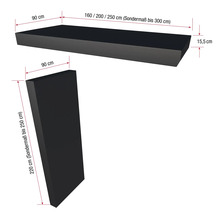 Obrázek obrobku o rozměrech 90 cm x 160 cm až 250 cm, speciální rozměr až 300 cm, a výšce 15,5 cm, a také obrobku o rozměrech 90 cm x 220 cm, speciální rozměr až 250 cm.
