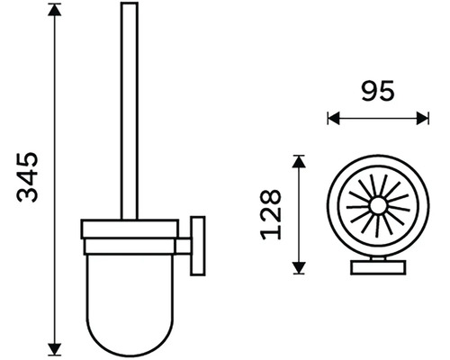 Technický výkres WC soupravy o rozměrech 345, 128 a 95.