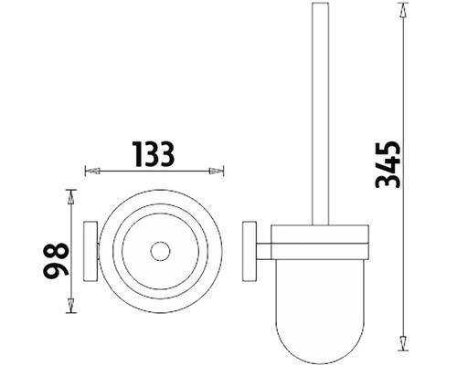 Technický nákres sady WC štětky s rozměry