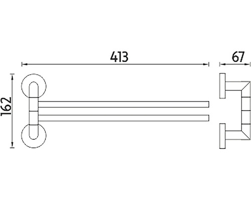 Technický nákres držáku na ručníky s rozměry