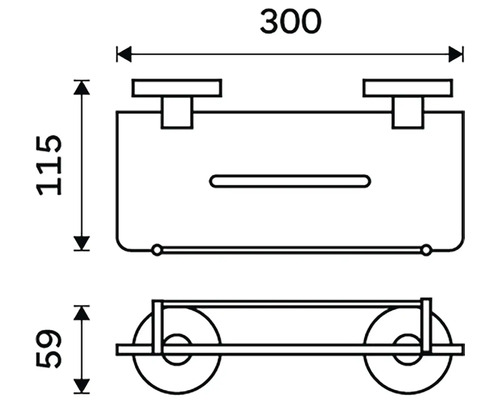 Technický nákres držáku toaletního papíru s rozměry