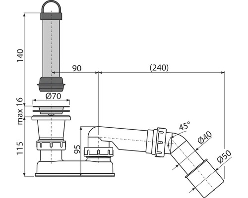 Nákres sifonu s rozměry
