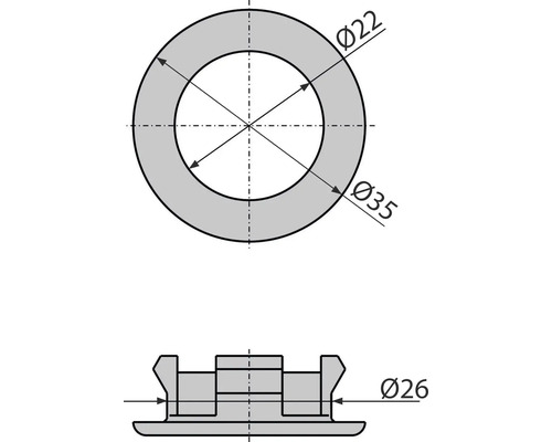 Technický výkres součásti o průměrech 22 mm, 35 mm a 26 mm
