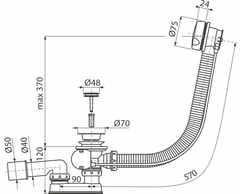 Technický výkres odtokové soupravy s rozměry