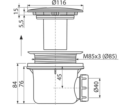 Technický výkres podlahového vpusti s rozměry
