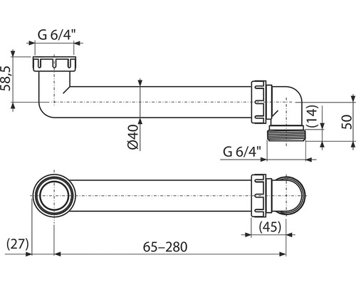 Technický výkres sifonu s rozměry