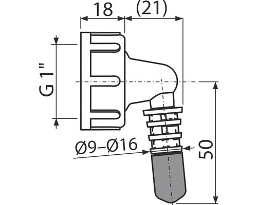 Technický výkres rohového ventilu s rozměry