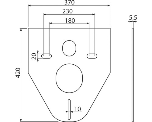 Technický výkres montážní desky s rozměry.