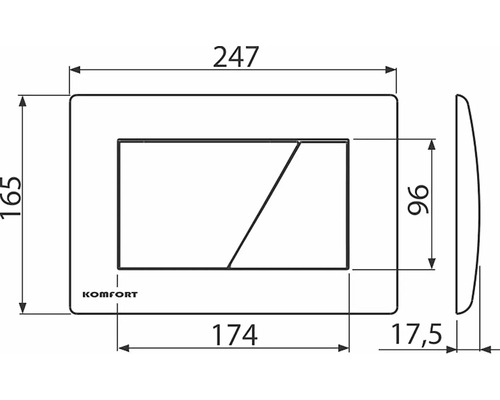 Technický výkres ovládacího panelu s rozměry
