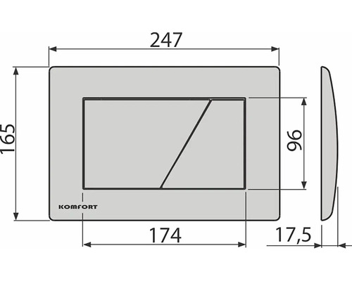 Technický nákres ovládacího panelu s rozměry