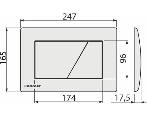 Technický výkres ovládacího panelu s rozměry