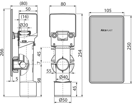 Technický nákres splachovací nádrže s rozměry