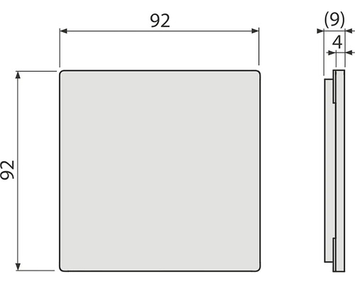 Technický výkres čtvercové krycí desky o rozměrech 92 x 92 milimetrů