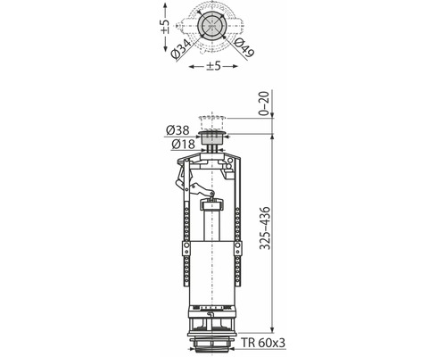 Technický výkres splachovací nádržky s rozměry