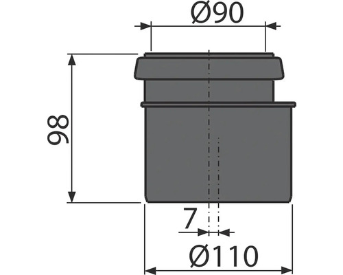 Technický výkres tvarovky o rozměrech 98, 90 a 110 milimetrů
