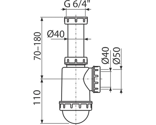 Technický nákres sifonu s rozměry