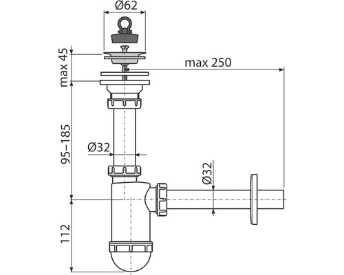 Nákres sifonu s rozměry