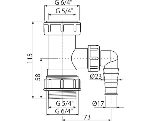 Technický výkres sifonu s rozměry
