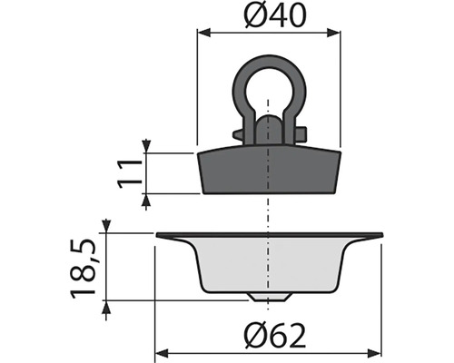 Technický nákres zátky odtoku s rozměry