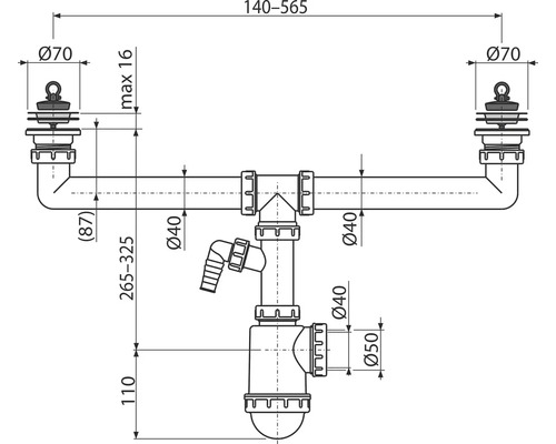 Výkres dvojitého sifonu s rozměry