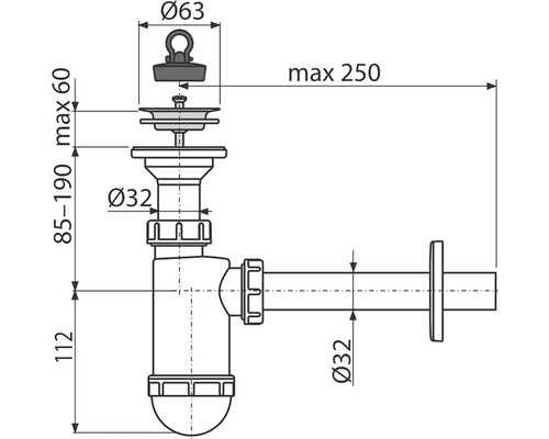 Nákres sifonu s rozměry