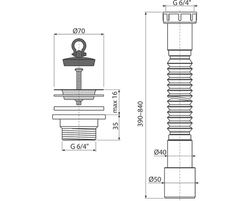 Nákres sifonu s rozměry