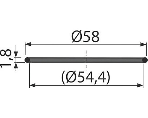 Technický nákres kroužku o rozměrech 58 milimetrů a 54,4 milimetrů v průměru a tloušťce 1,8 milimetru