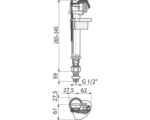 Technický výkres napouštěcího ventilu s rozměry