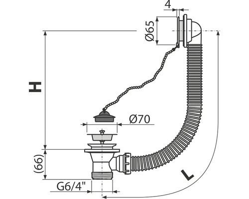 Schéma odtokové soupravy s rozměry výšky, délky a průměru