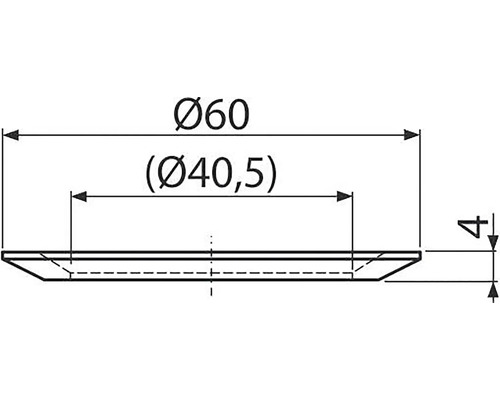 Technický nákres podložky s průměry 60 milimetrů a 40,5 milimetrů a výškou 4 milimetry.