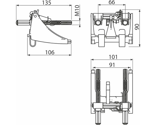 Technický výkres upínacího přípravku s rozměry