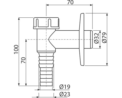Technický výkres vodovodního kohoutku s rozměry