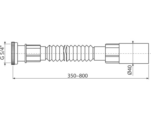 Odtoková trubka o rozměrech G 5/4 palce a průměru 40 mm, flexibilní od 350 do 800 mm