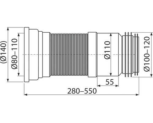 Technický výkres sifonu s rozměry