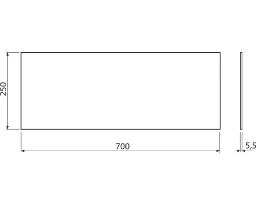 Technický výkres desky o rozměrech 700 x 250 x 5,5 mm.