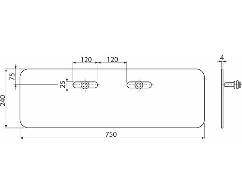 Technický výkres umyvadlové desky s rozměry