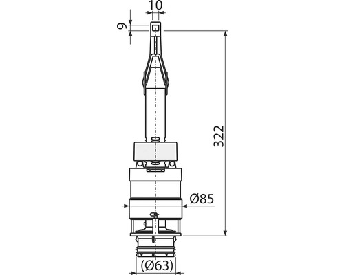 Technický nákres sanitární armatury s rozměry