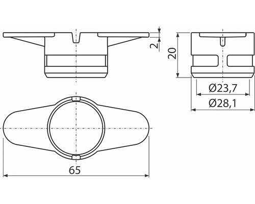 Technický nákres patky zařízení s rozměry