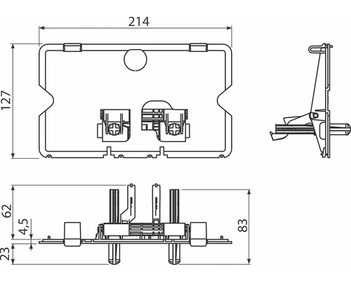Technický nákres zapuštěné krabice s rozměry