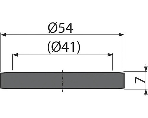 Technický výkres kruhového výrobku o průměru 54 milimetrů, vnitřním průměru 41 milimetrů a tloušťce 7 milimetrů.