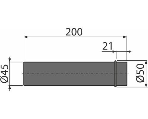 Technický výkres trubky o rozměrech 200, 21, průměru 45 a průměru 50