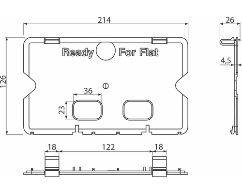 Technický nákres krabice pod omítku s rozměry