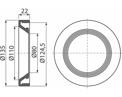 Technický výkres kruhového stavebního prvku s rozměry